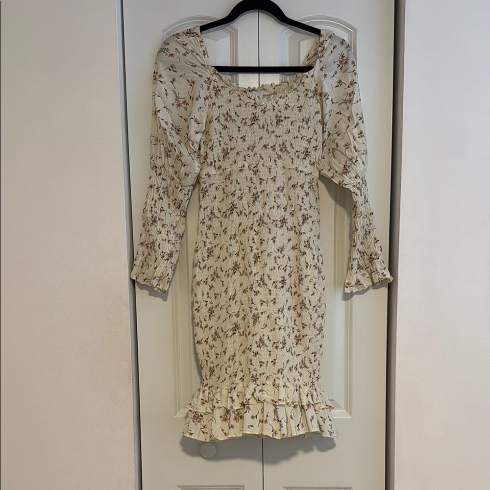 SNDYS Smocked Cream Floral Dress